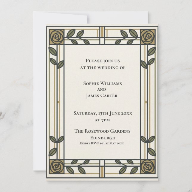 Faire-part de mariage botanique Olive Gold (Devant)