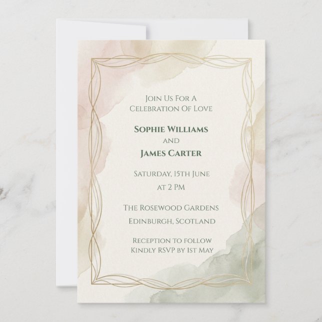 Faire-part de mariage botanique Or doux (Devant)