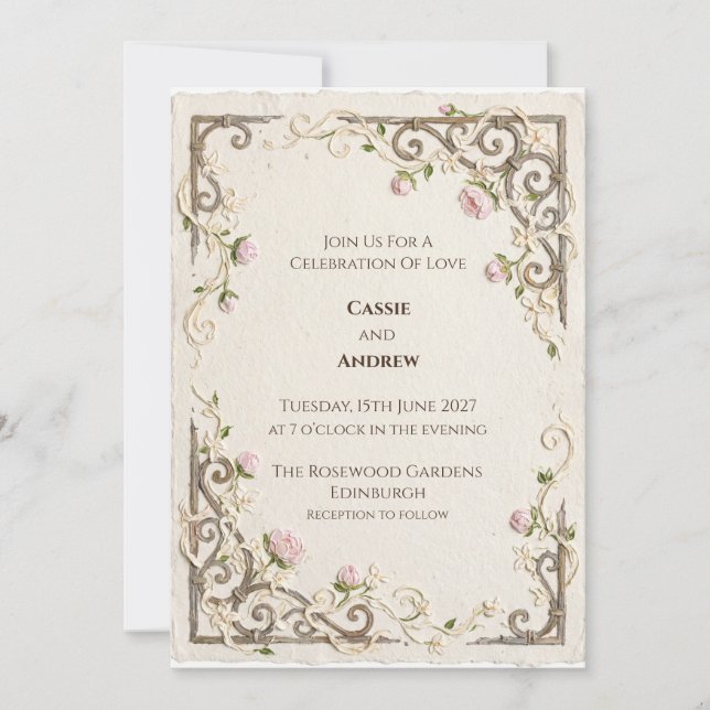 Faire-part de mariage botanique orné vintage (Devant)