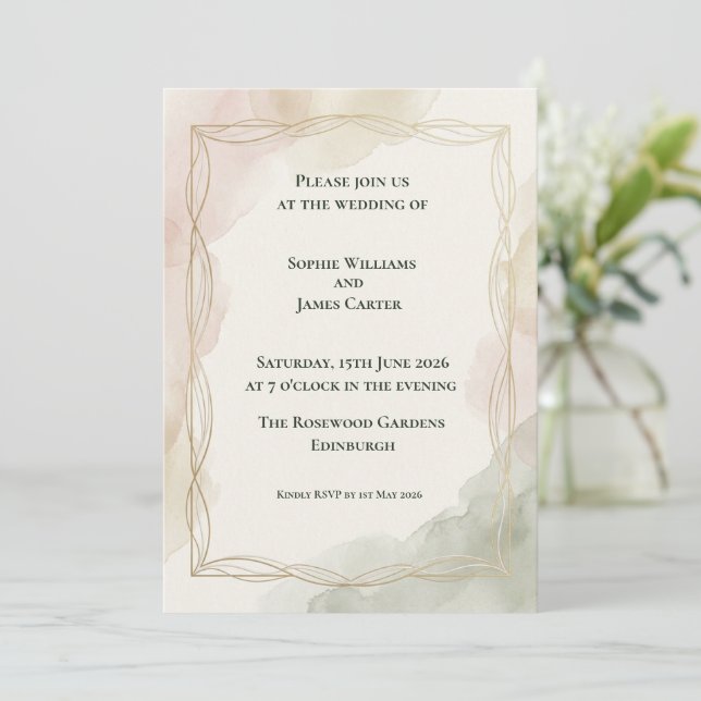 Faire-part de mariage botanique pastel (Debout devant)