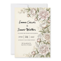 Faire-part de mariage botanique Pivoine rose