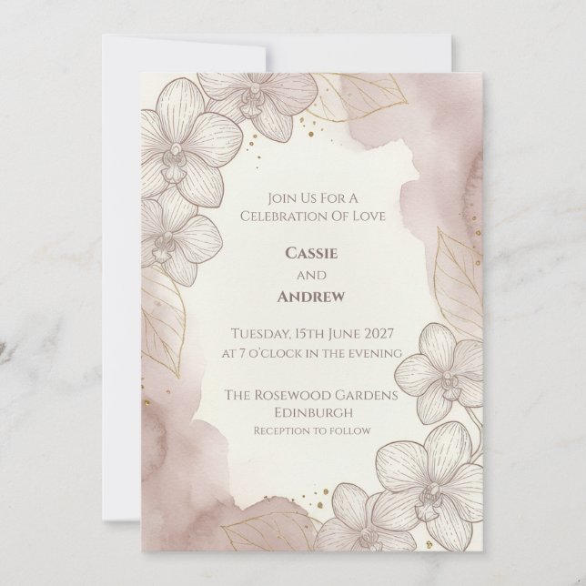 Faire-part de mariage botanique rose blush (Devant)