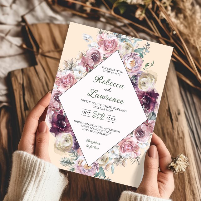 faire-part de mariage botanique rose chic et pouss (Créateur téléchargé)