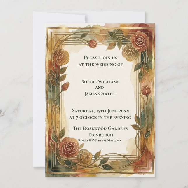 Faire-part de mariage botanique Rose d'Automne (Devant)