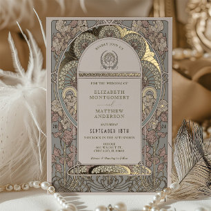 Faire-part de mariage botanique rose Gold Art Nouv