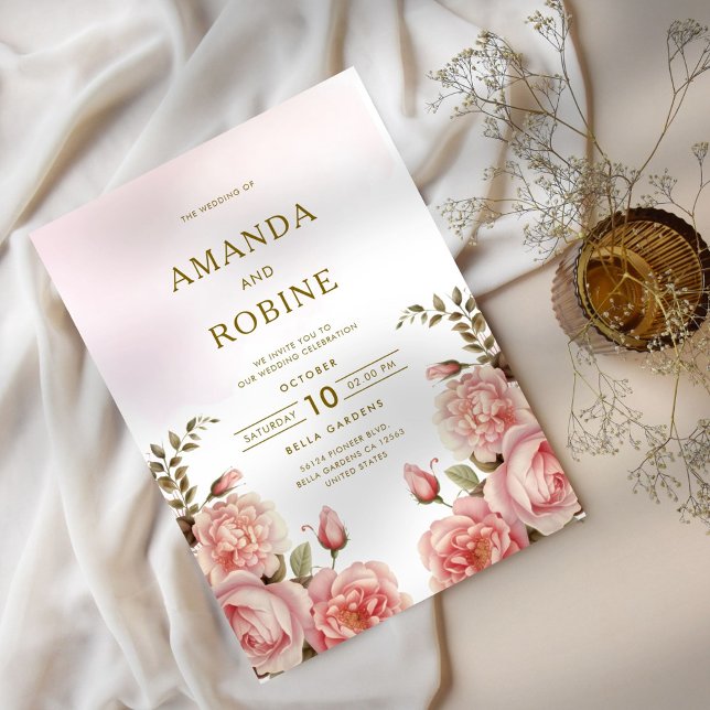Faire-part de mariage botanique rose pâle (Créateur téléchargé)