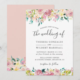 Faire-part de mariage botanique rose pastel