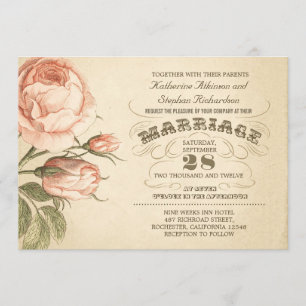 faire-part de mariage botanique rose vintage
