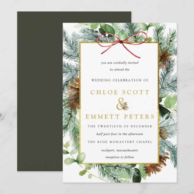 Faire-part de mariage botanique rustique d'hiver (Devant / Derrière)