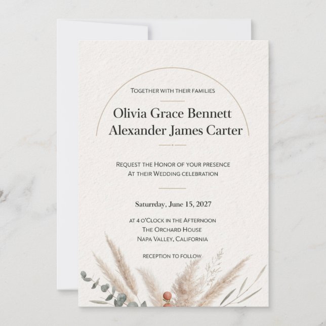 Faire-part de mariage botanique terracotta minimal (Devant)