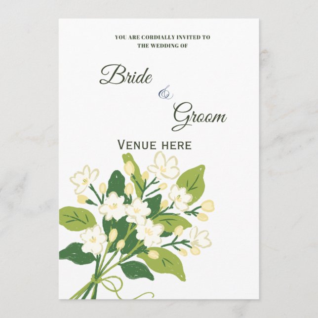 Faire-part de mariage botanique vert et blanc élég (Devant)