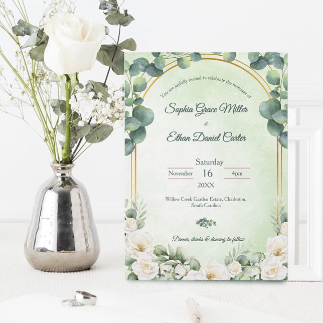 Faire-part de mariage botanique vert eucalyptus (Eucalyptus Green Botanical Sage Floral wedding Invitation)