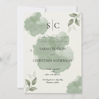 Faire-part de mariage botanique vert minimaliste