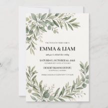 Faire-part de mariage botanique vert sauge élégant