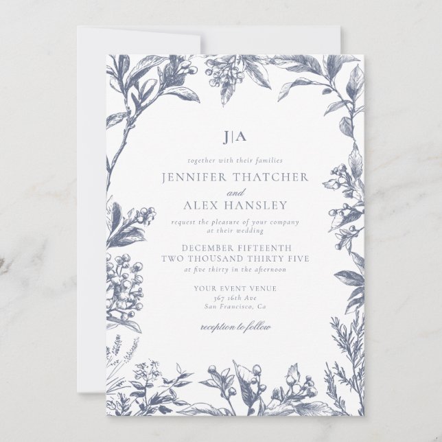 Faire-part de mariage botanique vintage (Devant)