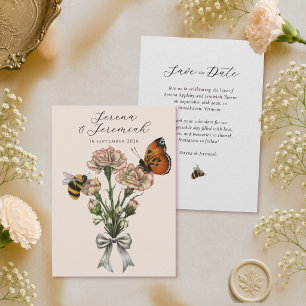 Faire-part de mariage botanique vintage avec abeil