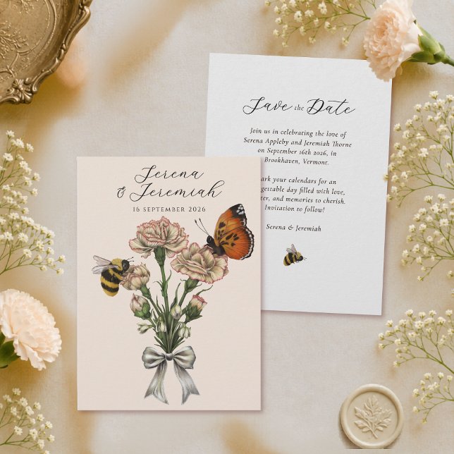 Faire-part de mariage botanique vintage avec abeil (Créateur téléchargé)