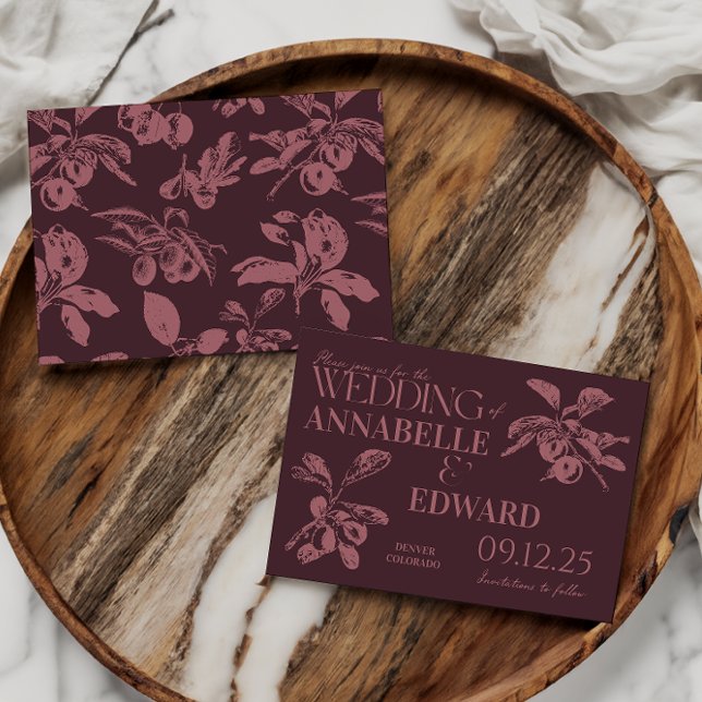 Faire-part de mariage botanique vintage bordeaux (Créateur téléchargé)