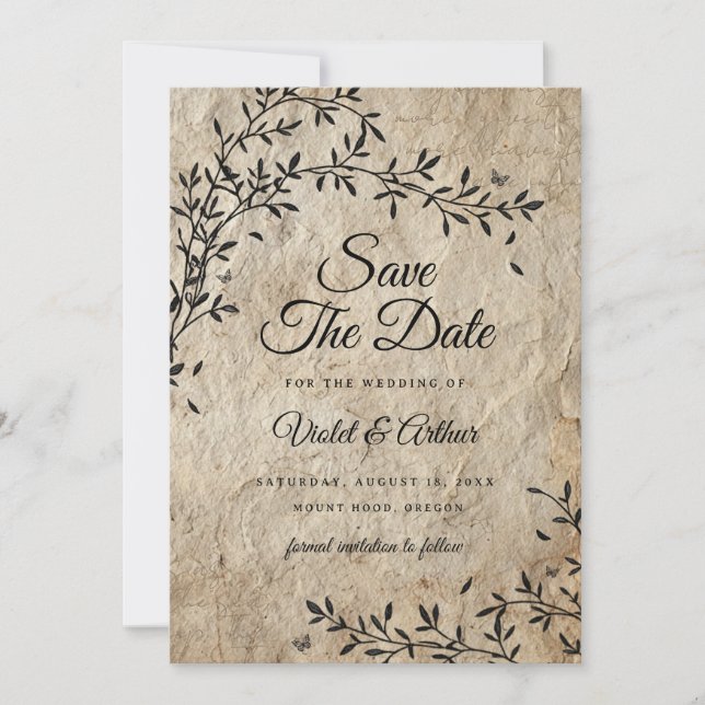 Faire-Part de Mariage Botanique Vintage Rustique  (Devant)