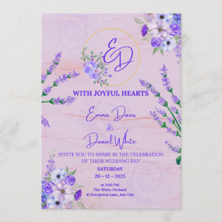 Faire-part de mariage botanique violet élégant