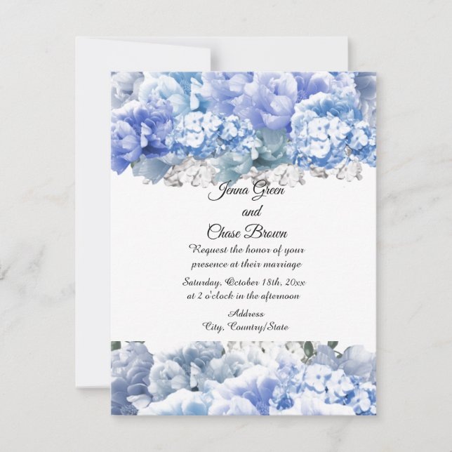 Faire-part de mariage Bouquet Bleu Monochrome (Devant)