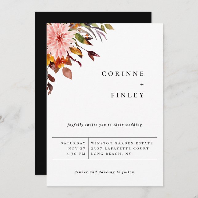 Faire-part de mariage Bouquet d'automne rustique (Devant / Derrière)