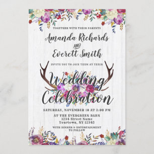 Faire-part de mariage Bouquet de bois de cerf flor