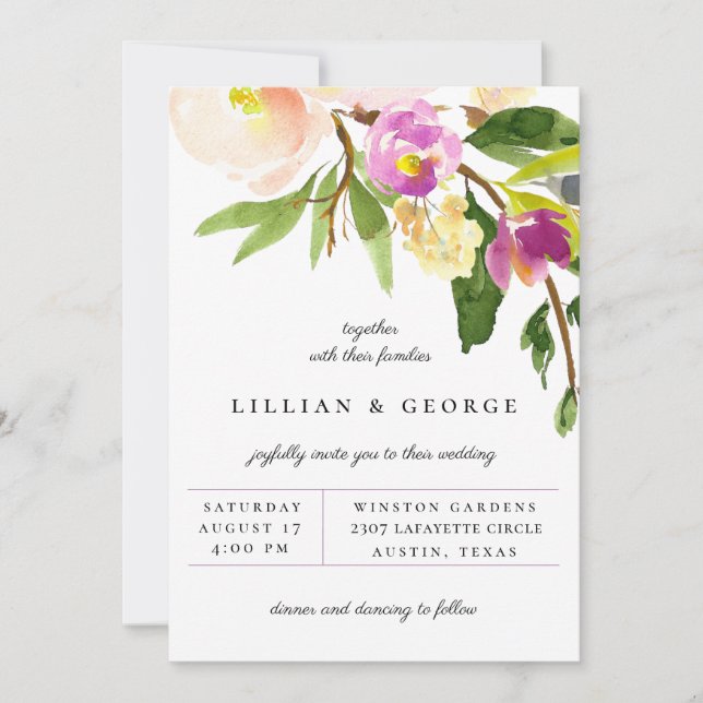 Faire-part de mariage Bouquet Floral Cassis Violet (Devant)
