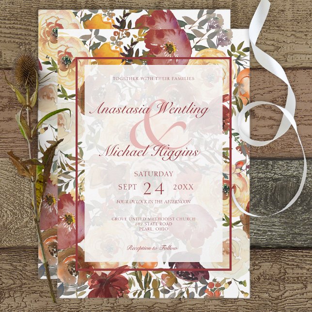 Faire-part de mariage Bouquets d'aquarelle d'autom (Créateur téléchargé)
