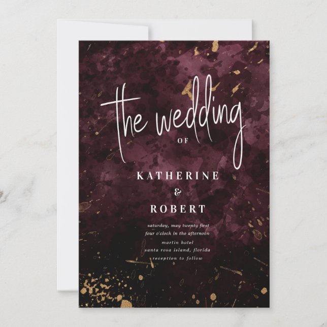 Faire-part de mariage Bourgogne Gold Sprinkings (Devant)