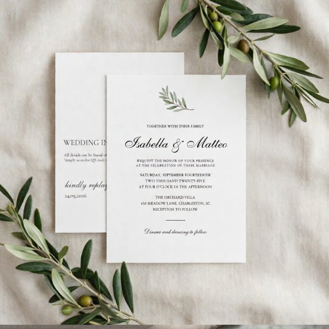 Faire-part de mariage Branche d'olivier avec QR Co (Créateur téléchargé)