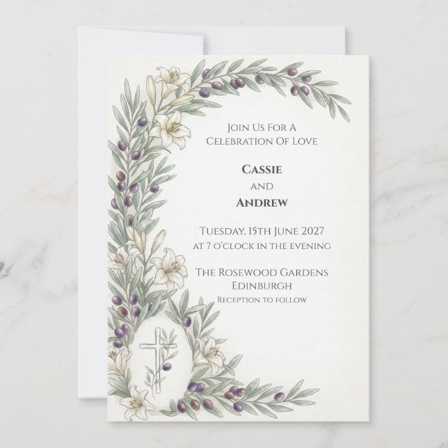 Faire-part de mariage Branche d'olivier Lily blanc (Devant)