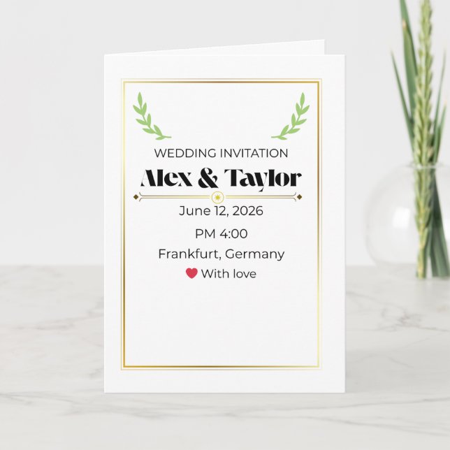 Faire-part de mariage Branche d'olivier minimal |  (Devant)