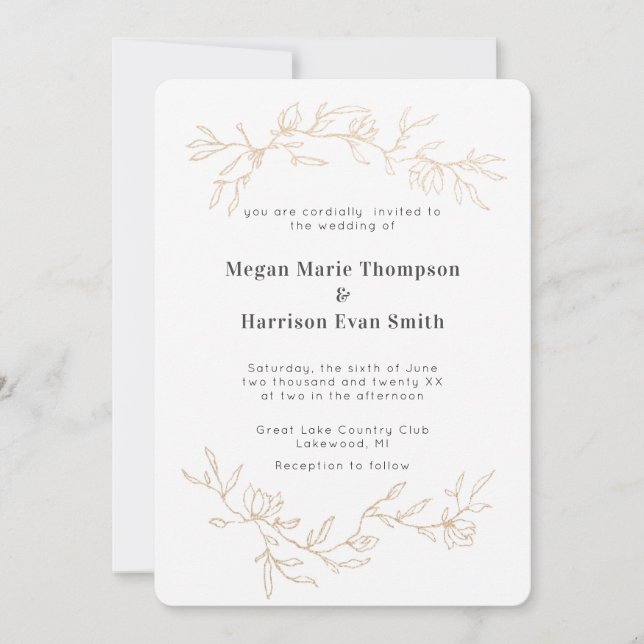 Faire-part de mariage Branches d'or (Devant)