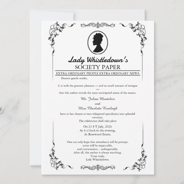 Faire-part de mariage Bridgerton – Style Régence   (Devant)