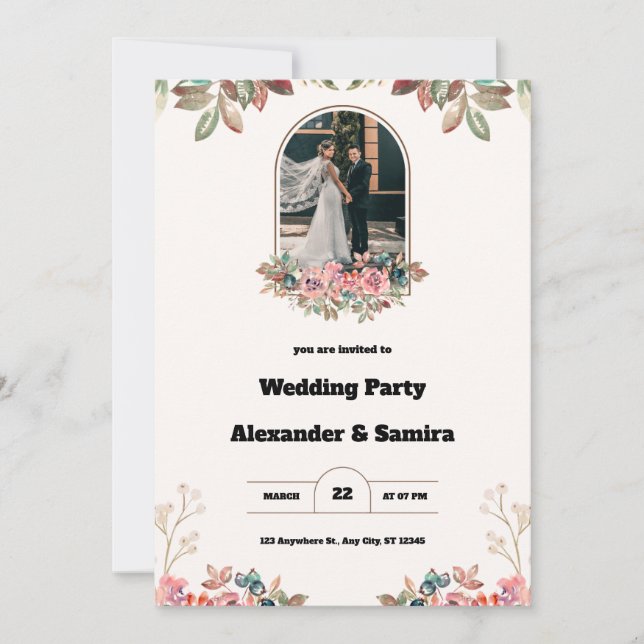 Faire-part de mariage Brown Watercolor (Devant)