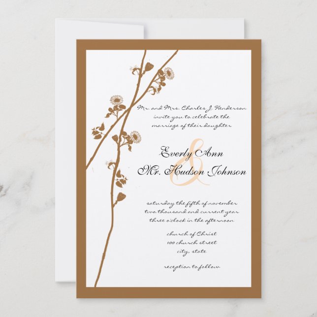 Faire-part de mariage Brown Wild Flower Branch (Devant)