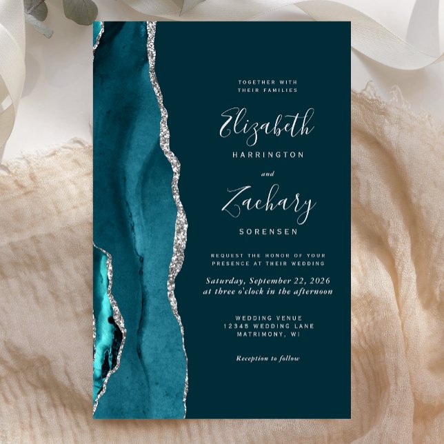 Faire-part de mariage Budget Agate Bleu sarcelle A (Créateur téléchargé)