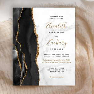 Faire-part de mariage Budget Agate Marbre Noir Or