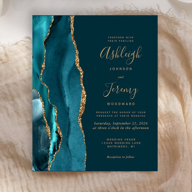 Faire-part de mariage Budget Agate Or Sarcelle (Créateur téléchargé)