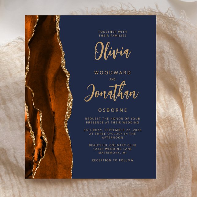 Faire-part de mariage Budget Agate Orange Brûlé Bl (Créateur téléchargé)