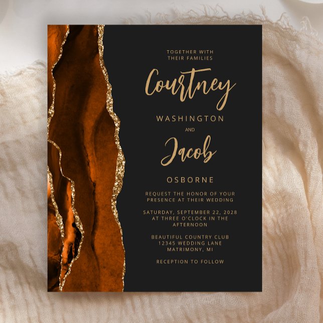 Faire-part de mariage Budget Agate Orange Brûlé No (Créateur téléchargé)