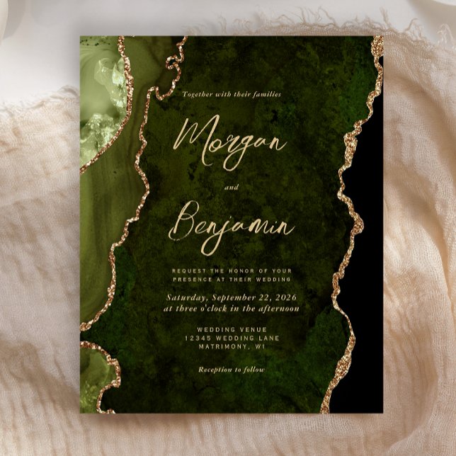 Faire-part de mariage Budget Agate Vert Olive Or (Créateur téléchargé)