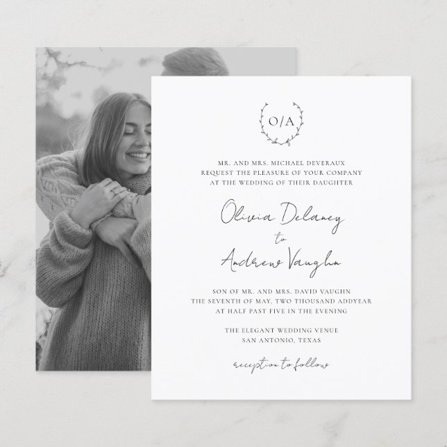 Faire-part de mariage budget avec monogramme et co (Devant / Derrière)
