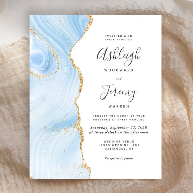 Faire-part de mariage Budget Baby Blue Gold Agate (Créateur téléchargé)