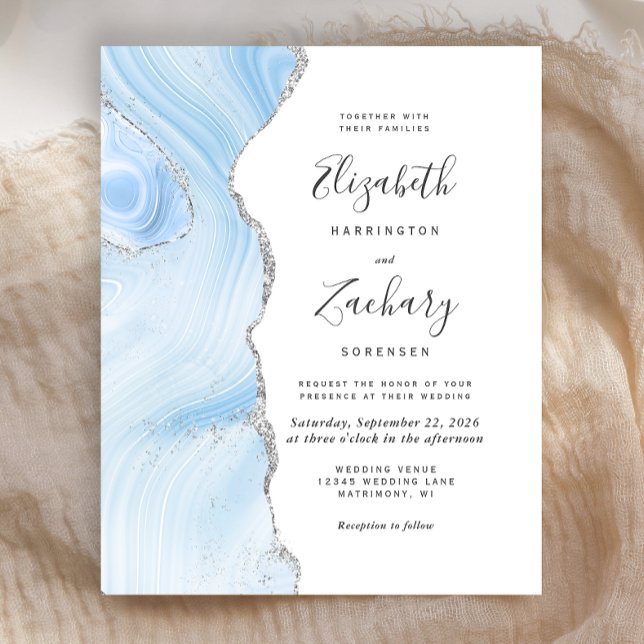 Faire-part de mariage Budget Baby Blue Silver Agat (Créateur téléchargé)