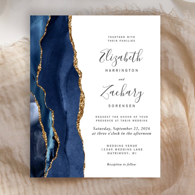 Faire-part de mariage Budget bleu marine agate or (Créateur téléchargé)