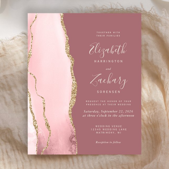 Faire-part de mariage Budget Blush Gold Agate Rose (Créateur téléchargé)