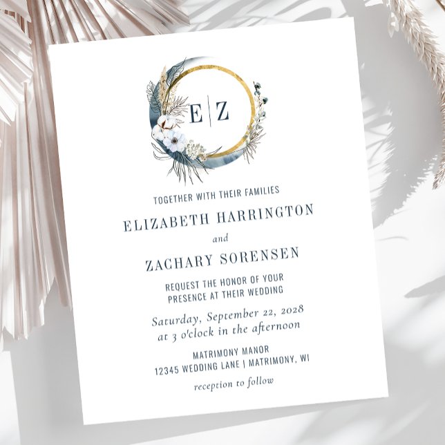 Faire-part de mariage Budget Boho Moon Bleu Monogr (Créateur téléchargé)