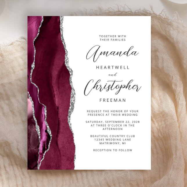 Faire-part de mariage Budget Bourgogne Agate Argen (Créateur téléchargé)